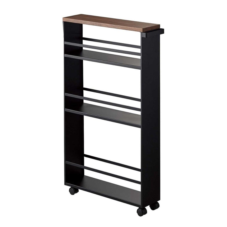 Yamazaki Bar Carts & Trolleys | Wood Topped Three Tier Storage Trolley