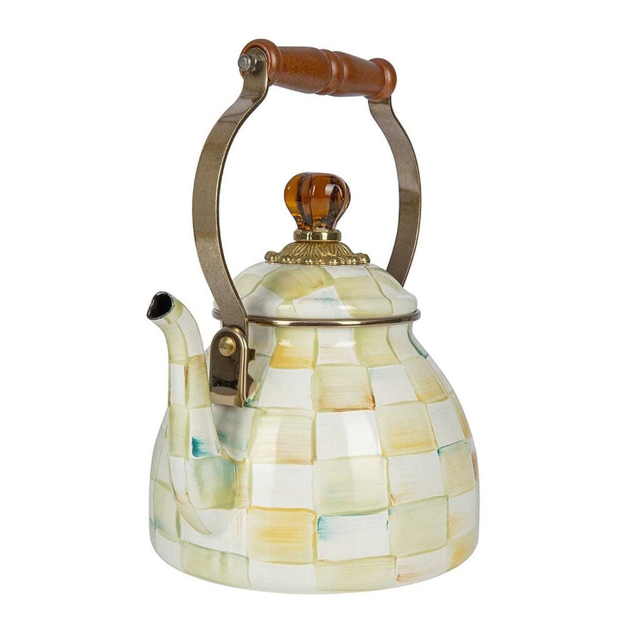 MacKenzie-Childs Kitchen Appliances | Parchment Check Enamel Tea Kettle