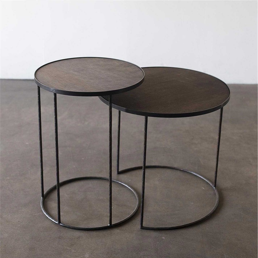 Ethnicraft Side Tables | Round Nesting Tray Table - Set Of 2