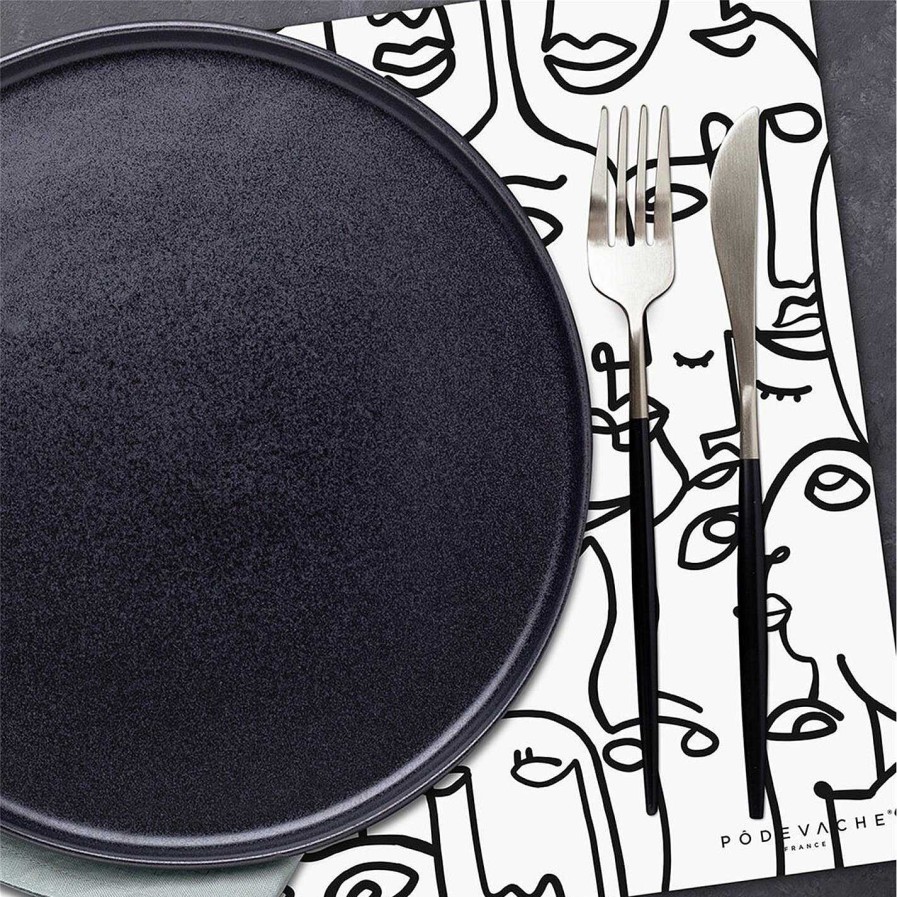 PODEVACHE Placemats | Black And White Abstract Placemat