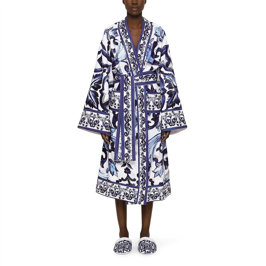 Dolce and Gabbana Casa Bathrobes & Dressing Gowns | Blu Mediterraneo Bathrobe - All Over Print