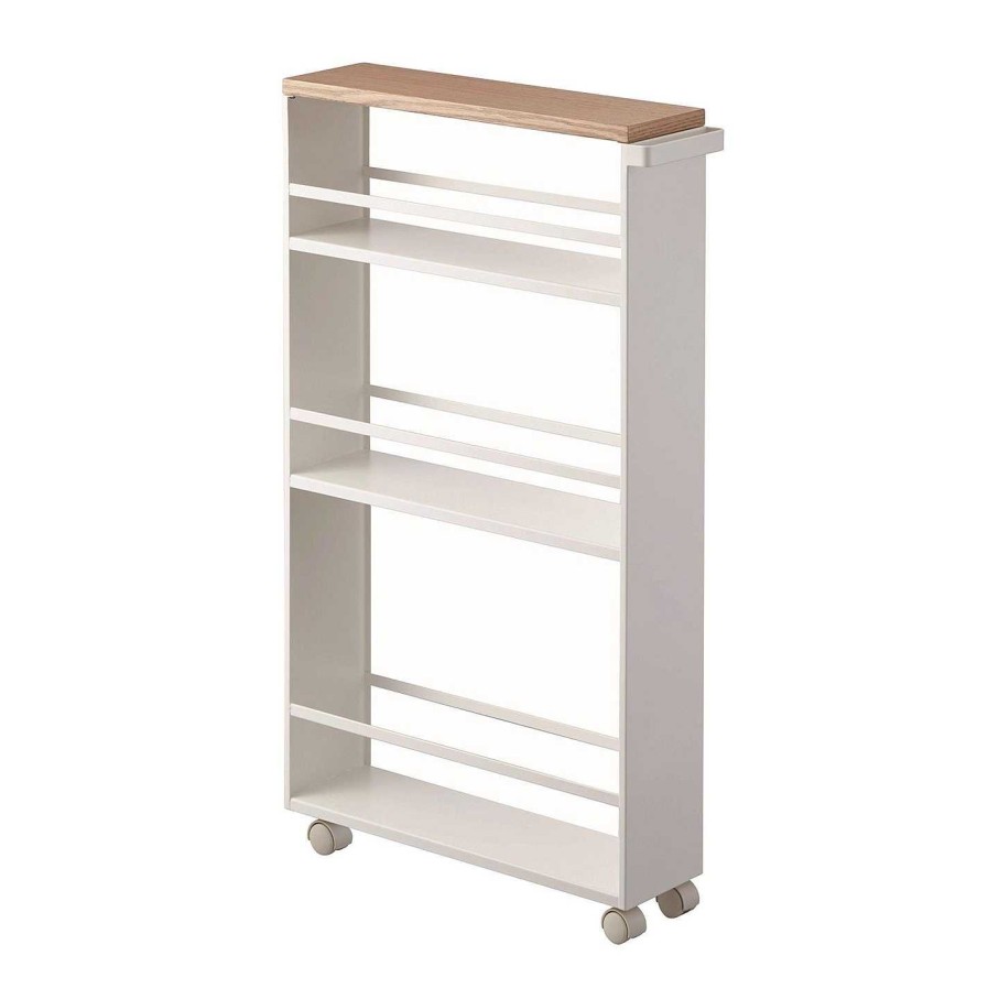 Yamazaki Bar Carts & Trolleys | Wood Topped Three Tier Storage Trolley