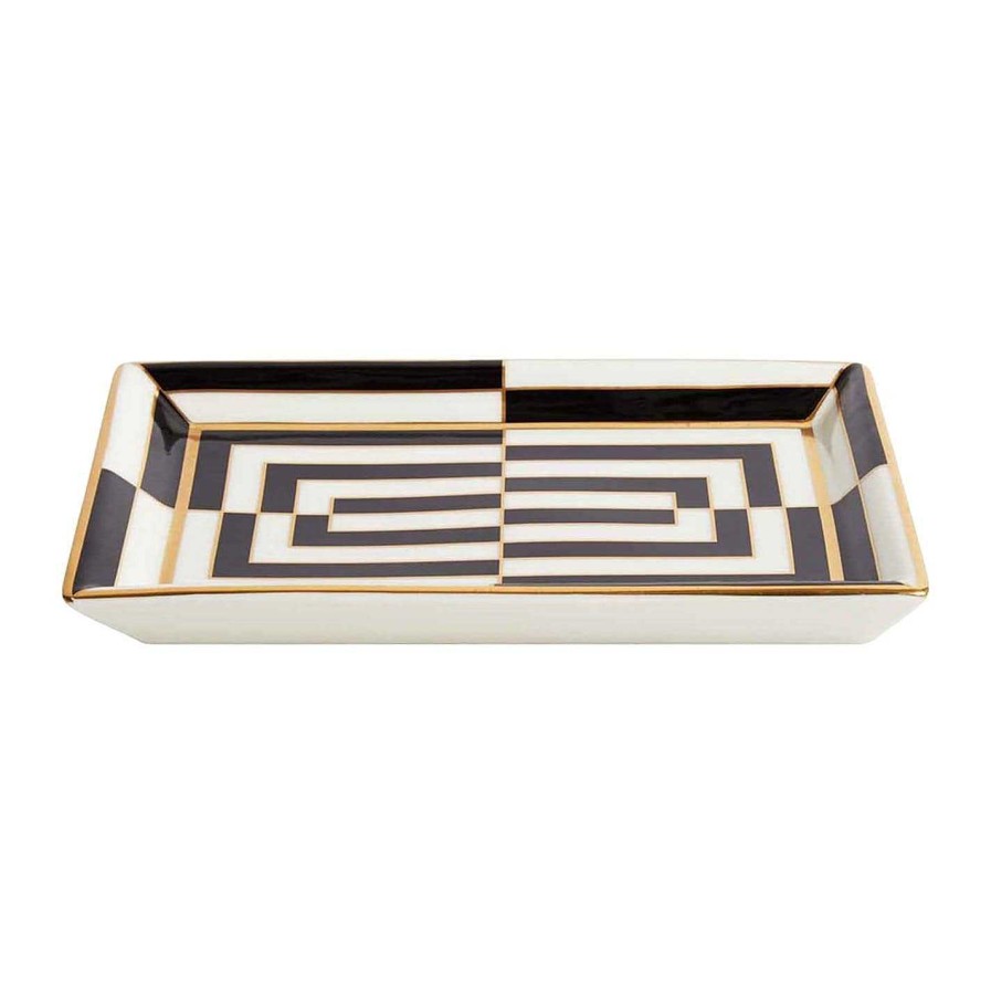 Jonathan Adler Trinket Trays | Op Art Porcelain Tray - Black/White/Gold