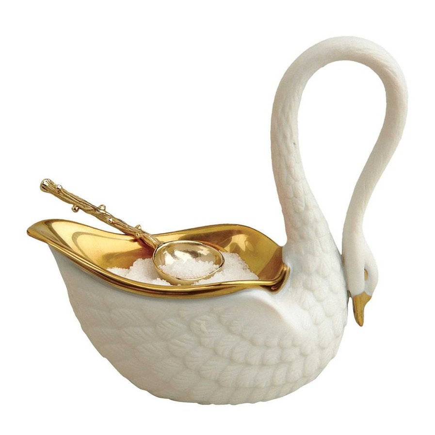 LObjet Salt & Pepper | Swan Salt Cellar And Gold Plated Spoon