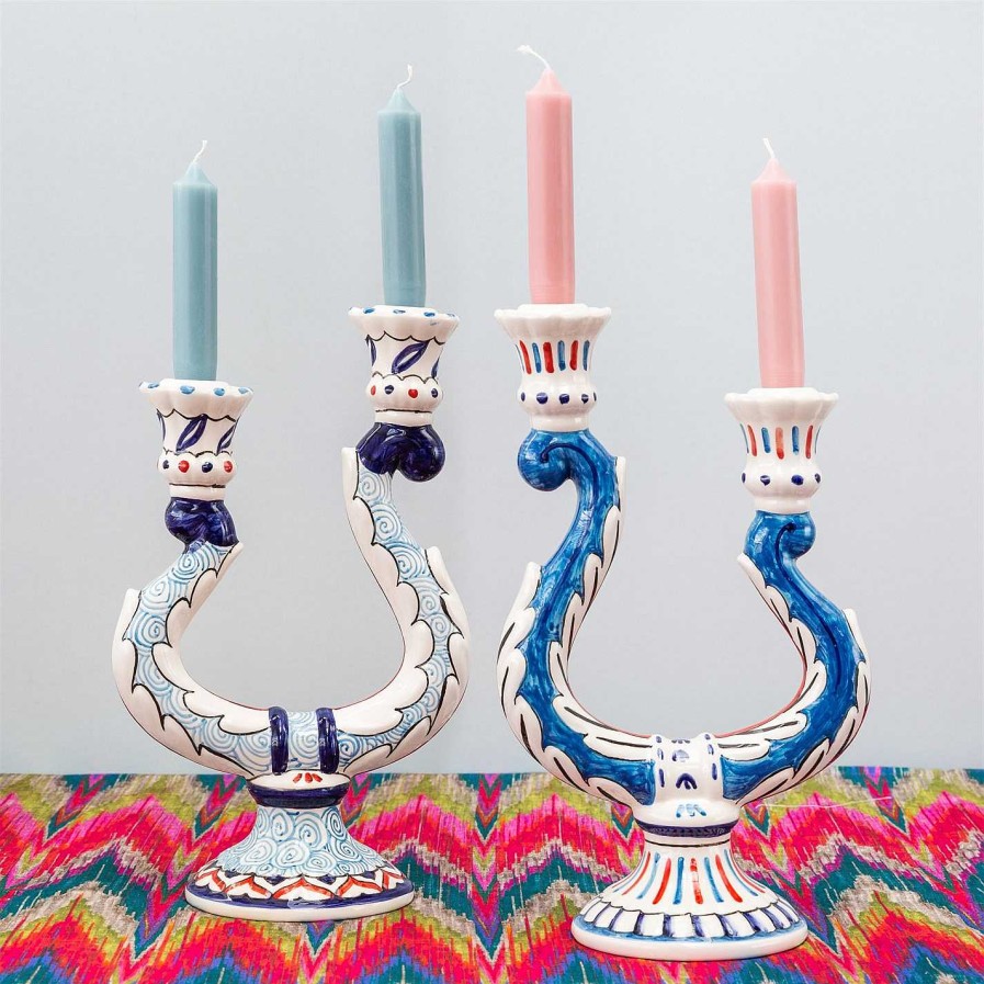 Les Ottomans Candlesticks | Turquerie Ceramic Double Candle Holder