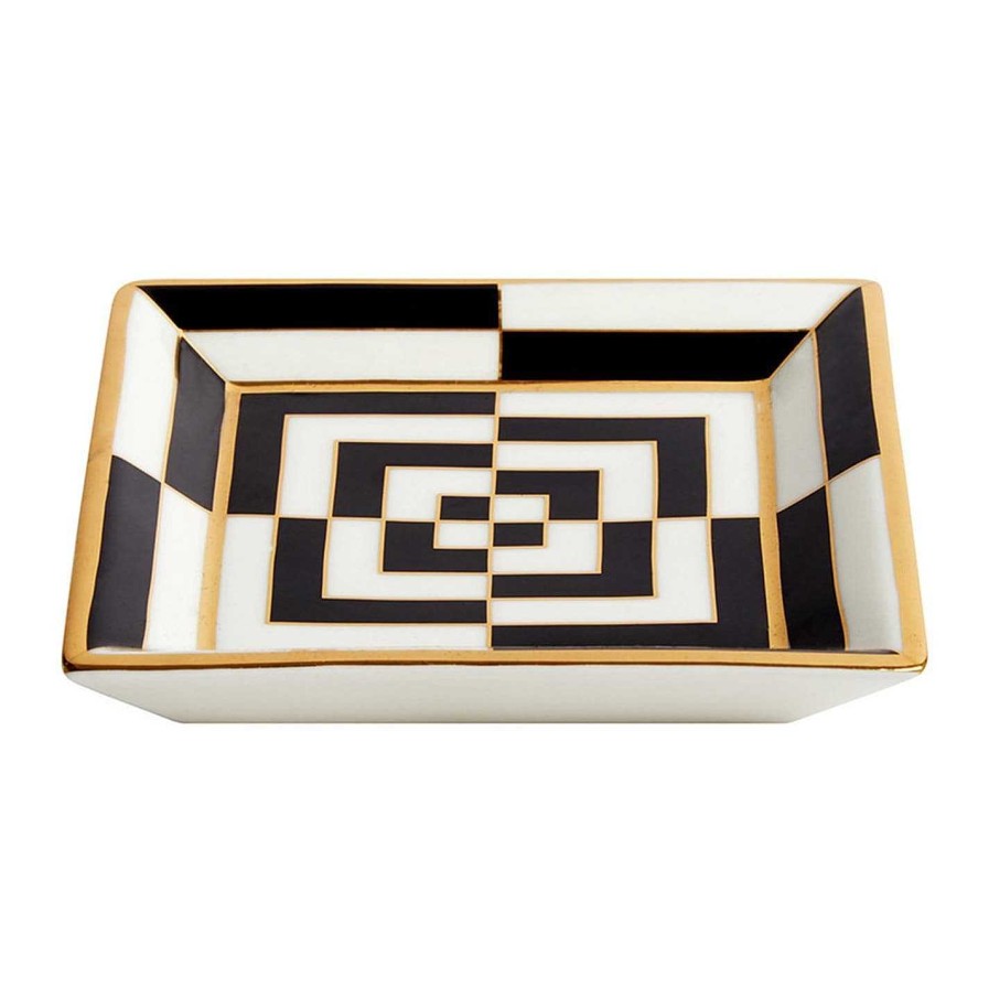 Jonathan Adler Trinket Trays | Op Art Porcelain Tray - Black/White/Gold