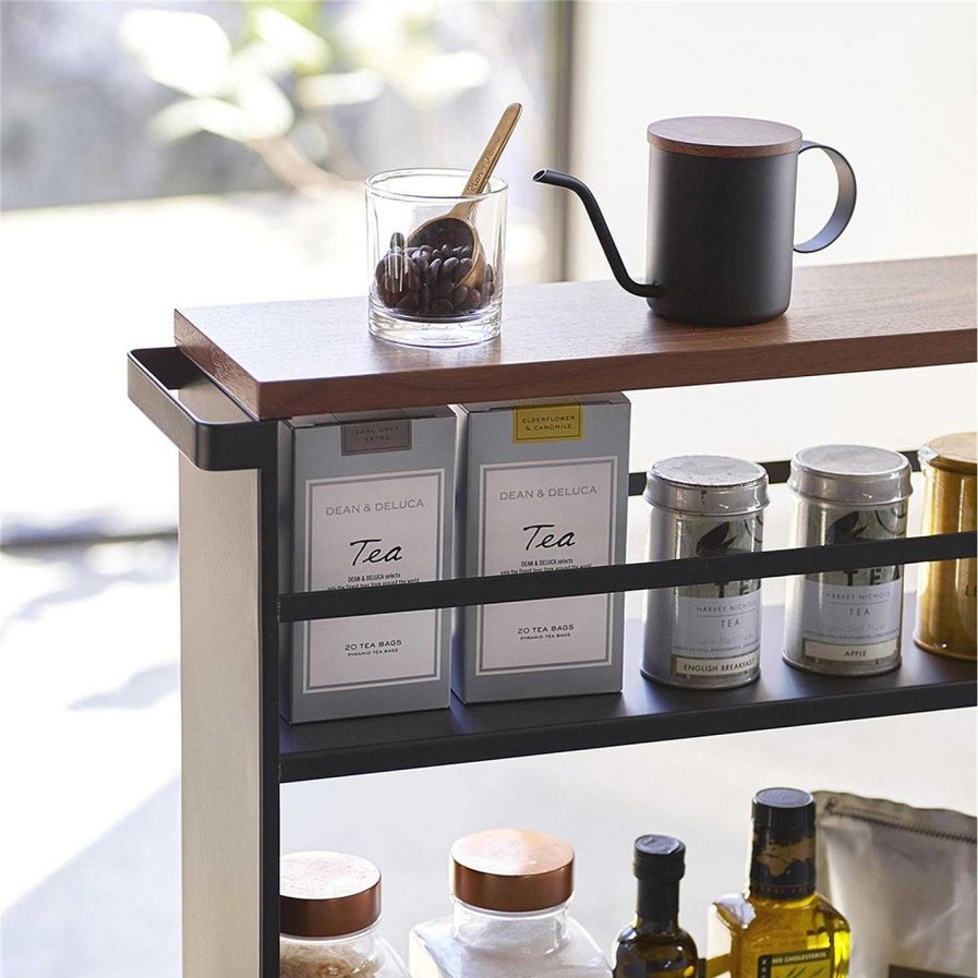 Yamazaki Bar Carts & Trolleys | Wood Topped Three Tier Storage Trolley