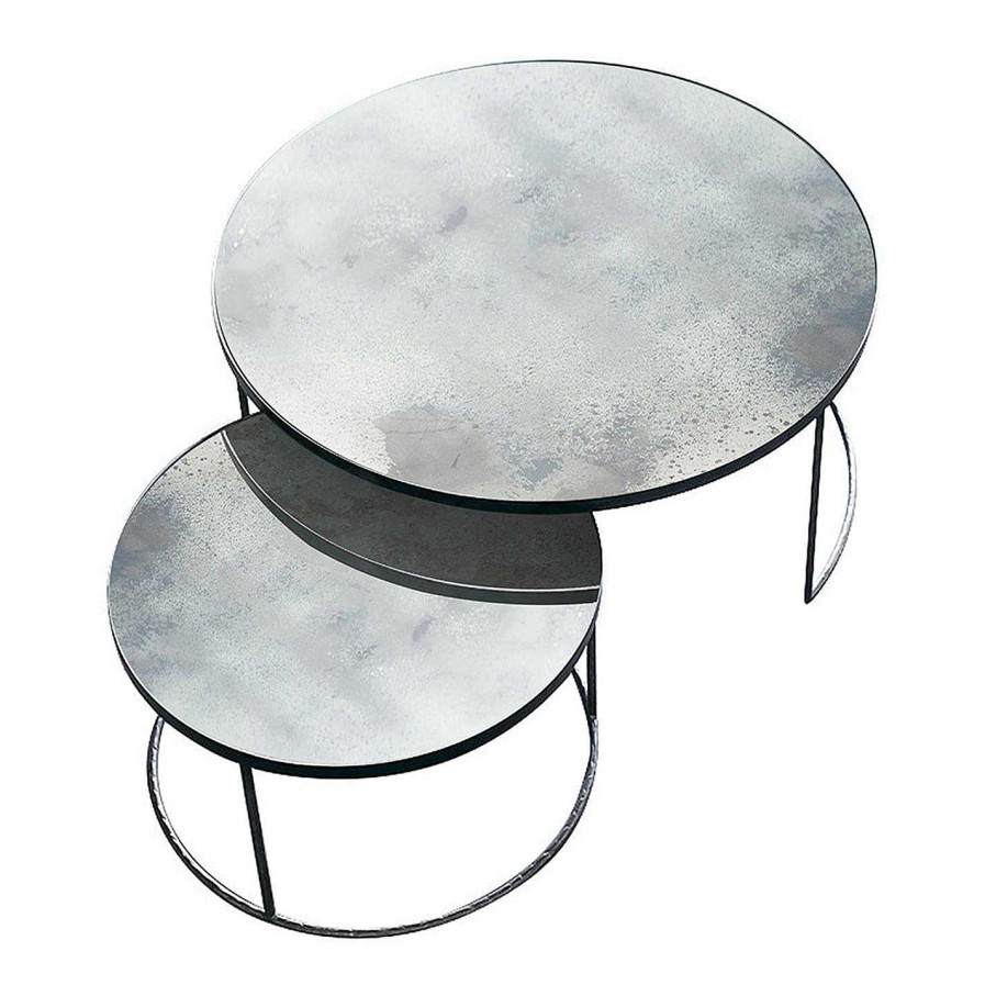 Ethnicraft Coffee Tables | Heavy Aged Mirror Coffee Table Set - Round