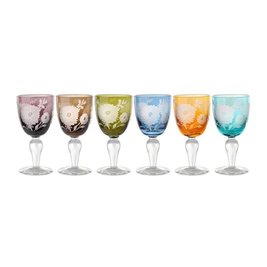 Pols Potten Wine Glasses | Peony Multicolour Wine Glasses - Set Of 6