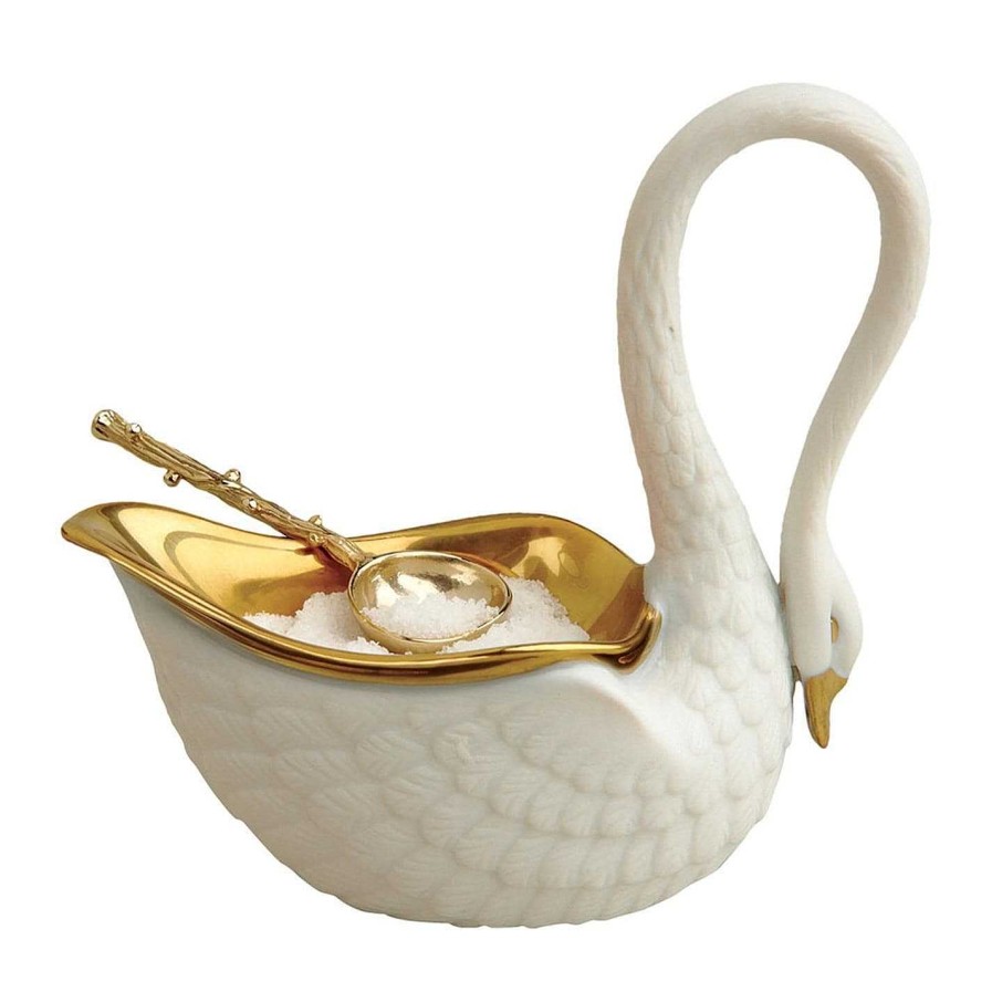 LObjet Salt & Pepper | Swan Salt Cellar And Gold Plated Spoon