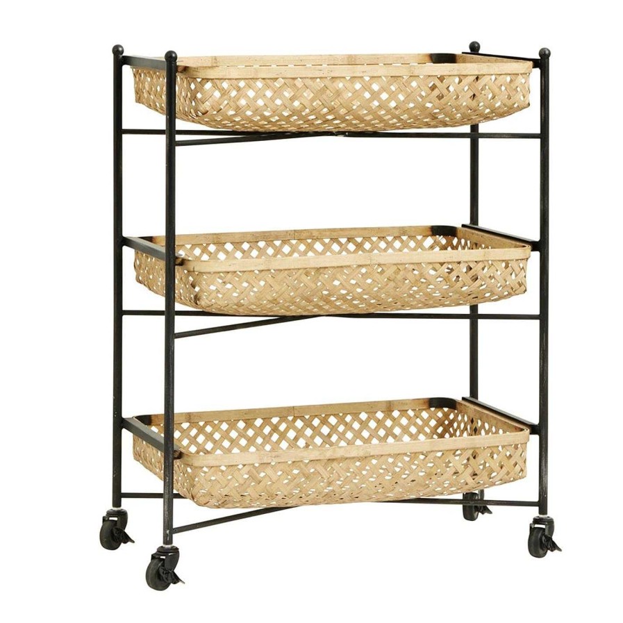 Nordal Bar Carts & Trolleys | Bamboo Weave Trolley With Wheels