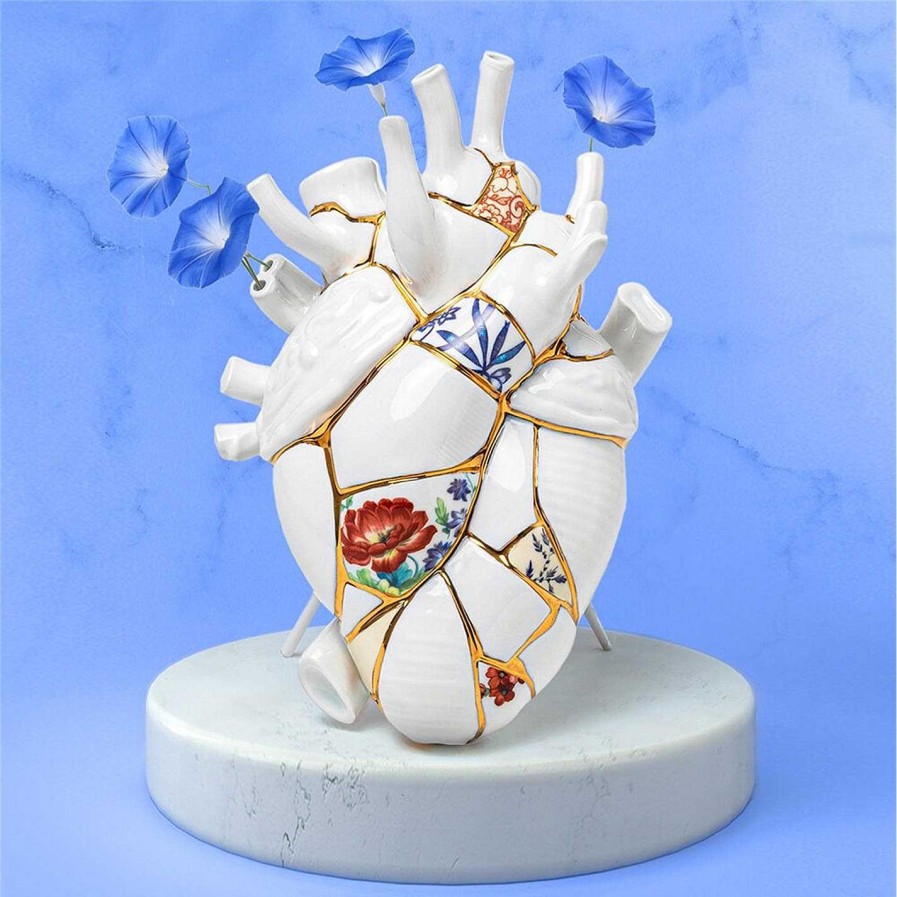 Seletti Vases | Love In Bloom Kintsugi Porcelain Heart Vase