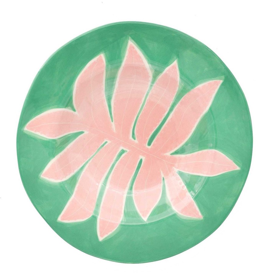 Laetitia Rouget Plates | Ceramic Leaf Dinner Plate - 26Cm - Green/Pink