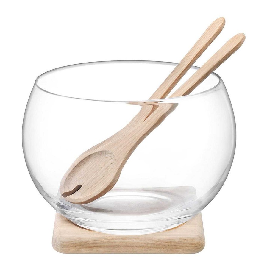 LSA Decorative Bowls & Dishes | Serve Glass Salad Set And Oak Base