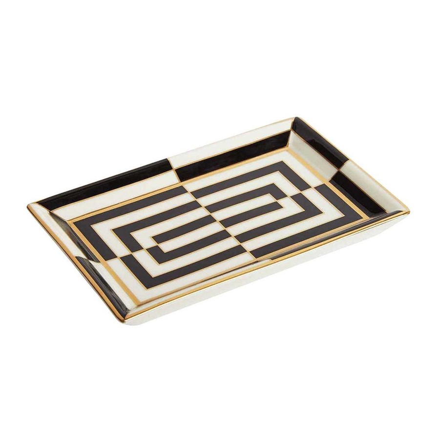 Jonathan Adler Trinket Trays | Op Art Porcelain Tray - Black/White/Gold