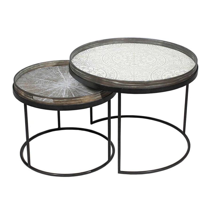 Ethnicraft Side Tables | Round Nesting Tray Table Set