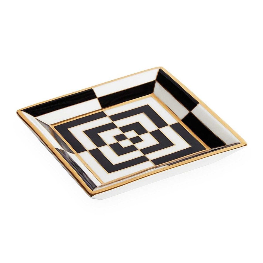 Jonathan Adler Trinket Trays | Op Art Porcelain Tray - Black/White/Gold