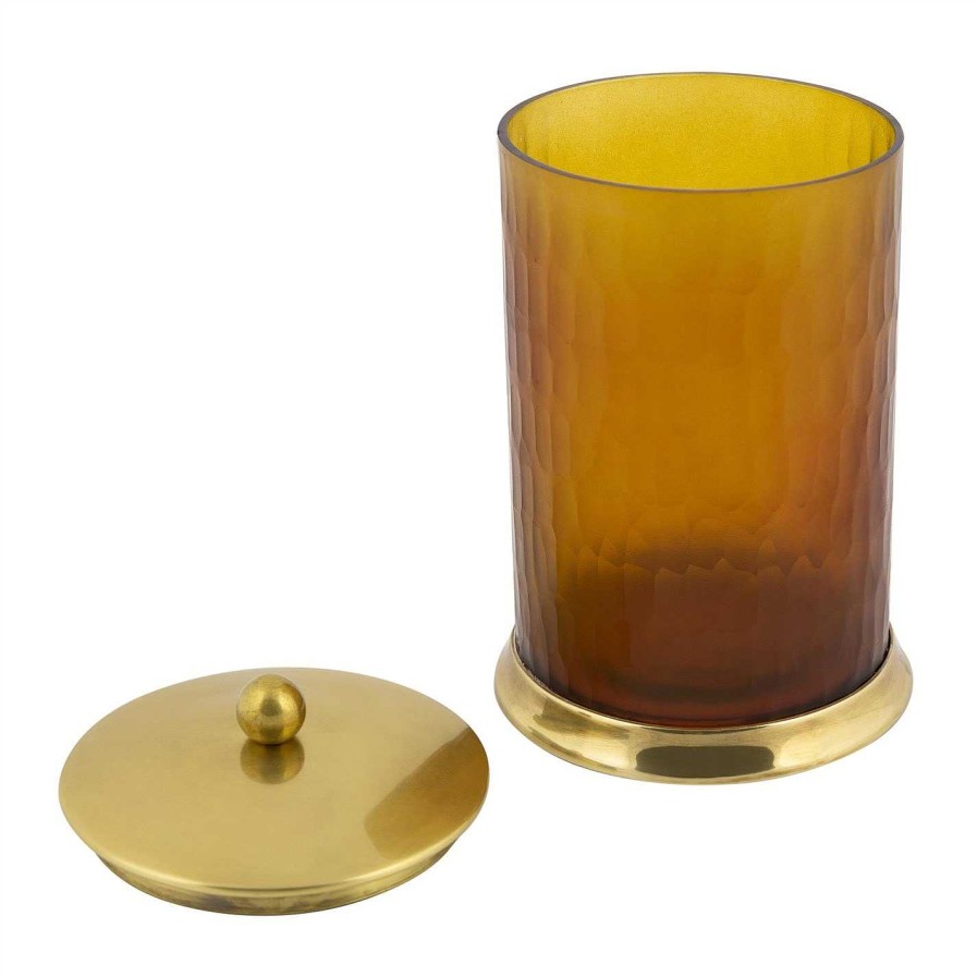 Global Explorer Cotton Bud Holders | Amber Glass Storage Pot - Antique Gold