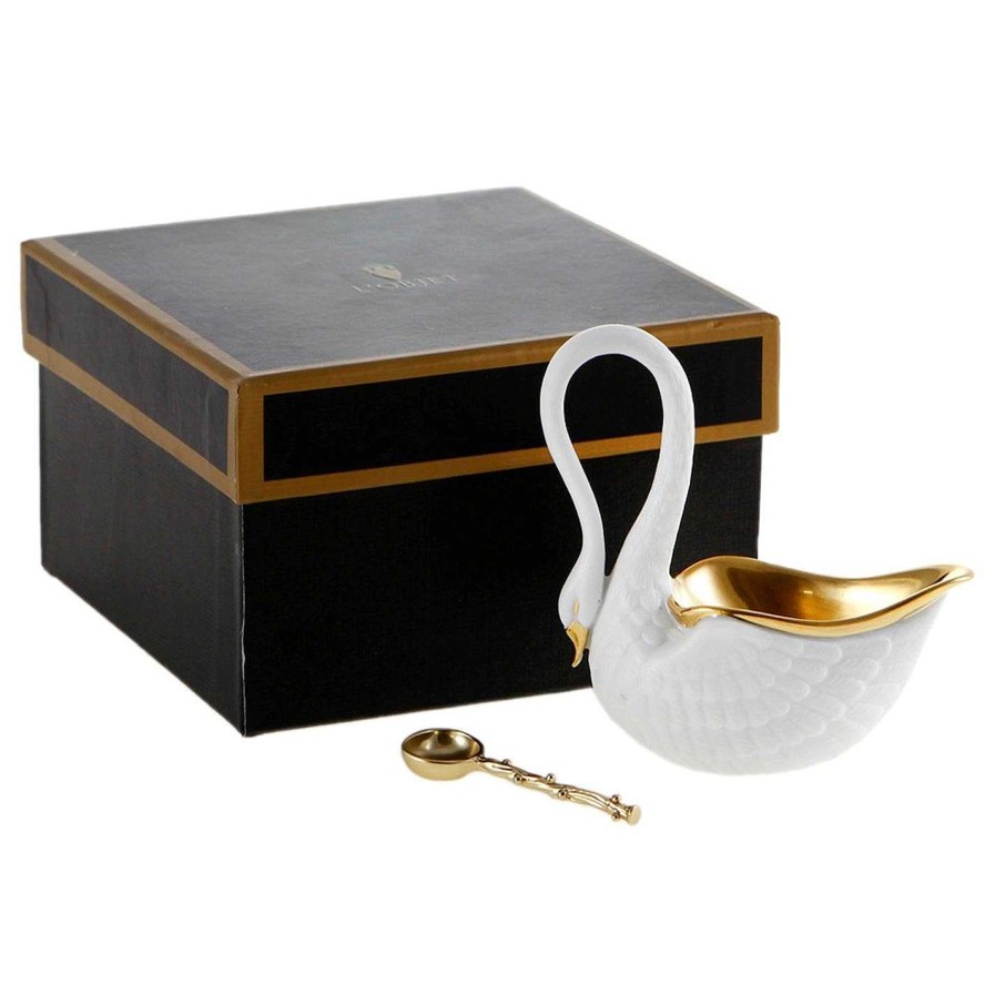 LObjet Salt & Pepper | Swan Salt Cellar And Gold Plated Spoon