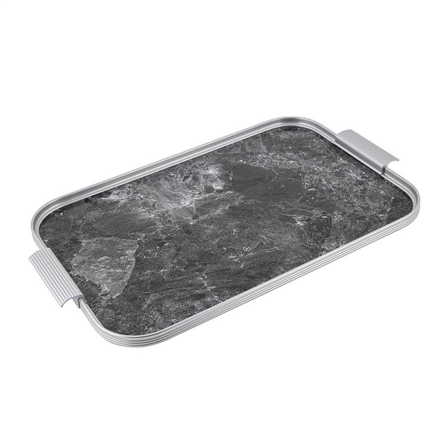 Kaymet Trays | Silver Metal Tray With Handles